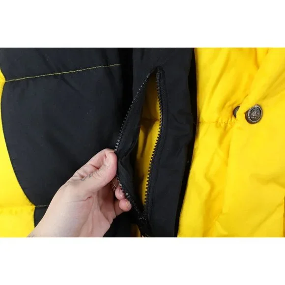 Deadstock Vintage 90s Streetwear Mens XL Color Block Down Puffer Jacket Yellow